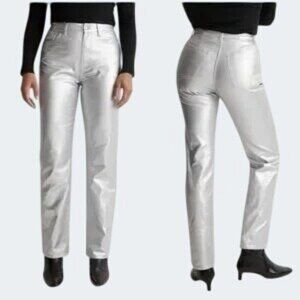 Madewell 90s Straight Metallic Silver Foil Jeans Size 25 Womens Denim Pants